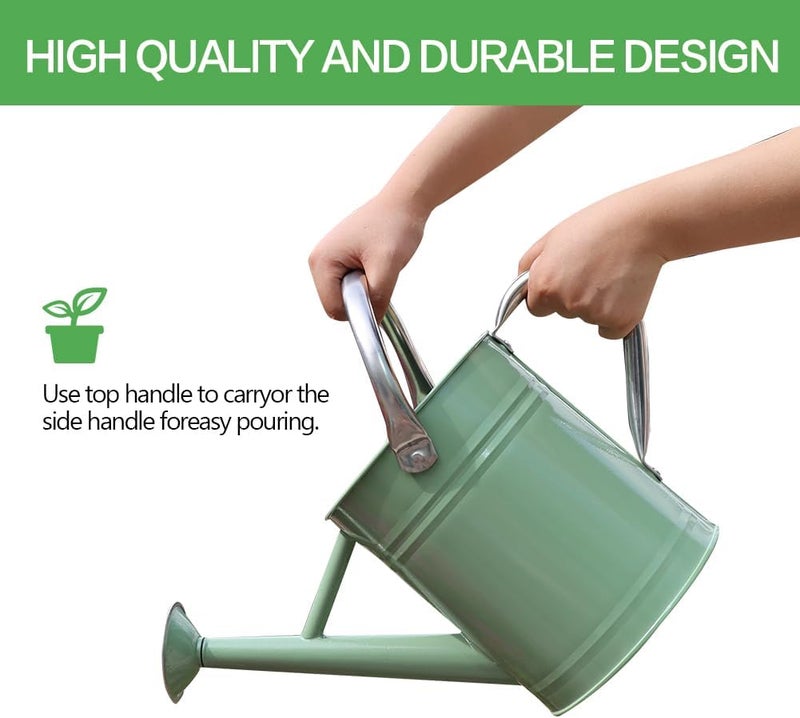 yourjoy Metal Watering Can, One Gallon Watering Cans Stainless Steel for Outdoor Indoor Garden Plants Watering (Cream Green) - Image 2